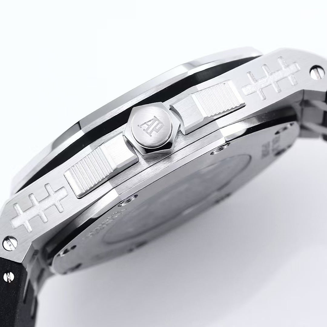 Rainbow Silver Steel- Black Rubber - Automatic - 44mm
