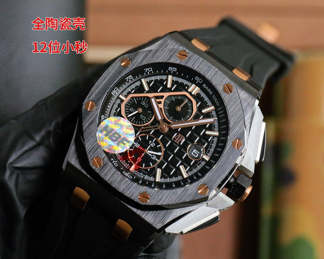 TOP! Chronograph- Rose gold -Black Ceramic- Black Rubber - Automatic - 42mm