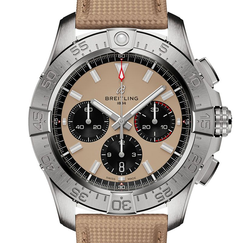 Chronograph -Silver Ceramic Tan- Khaki Rubber - Quartz - 43mm