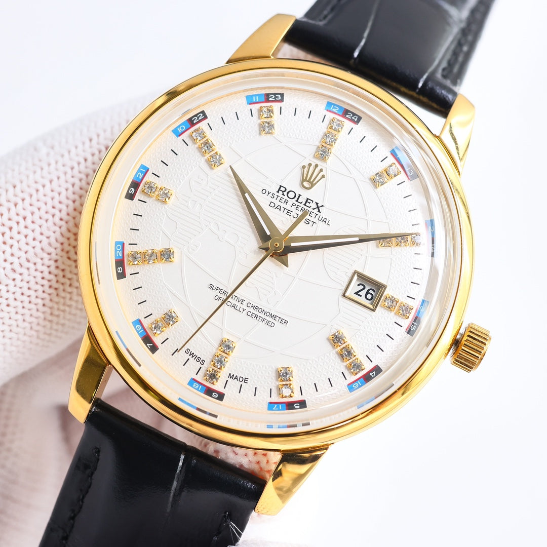 Luxury dial -White gold - Black Leather - Automatic - 42mm
