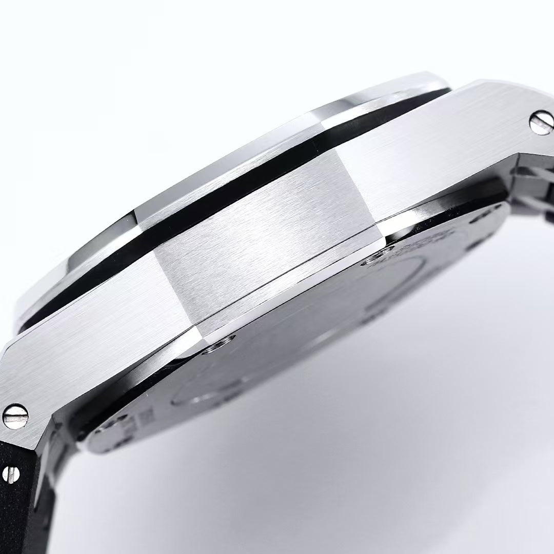Rainbow Silver Steel- Black Rubber - Automatic - 44mm