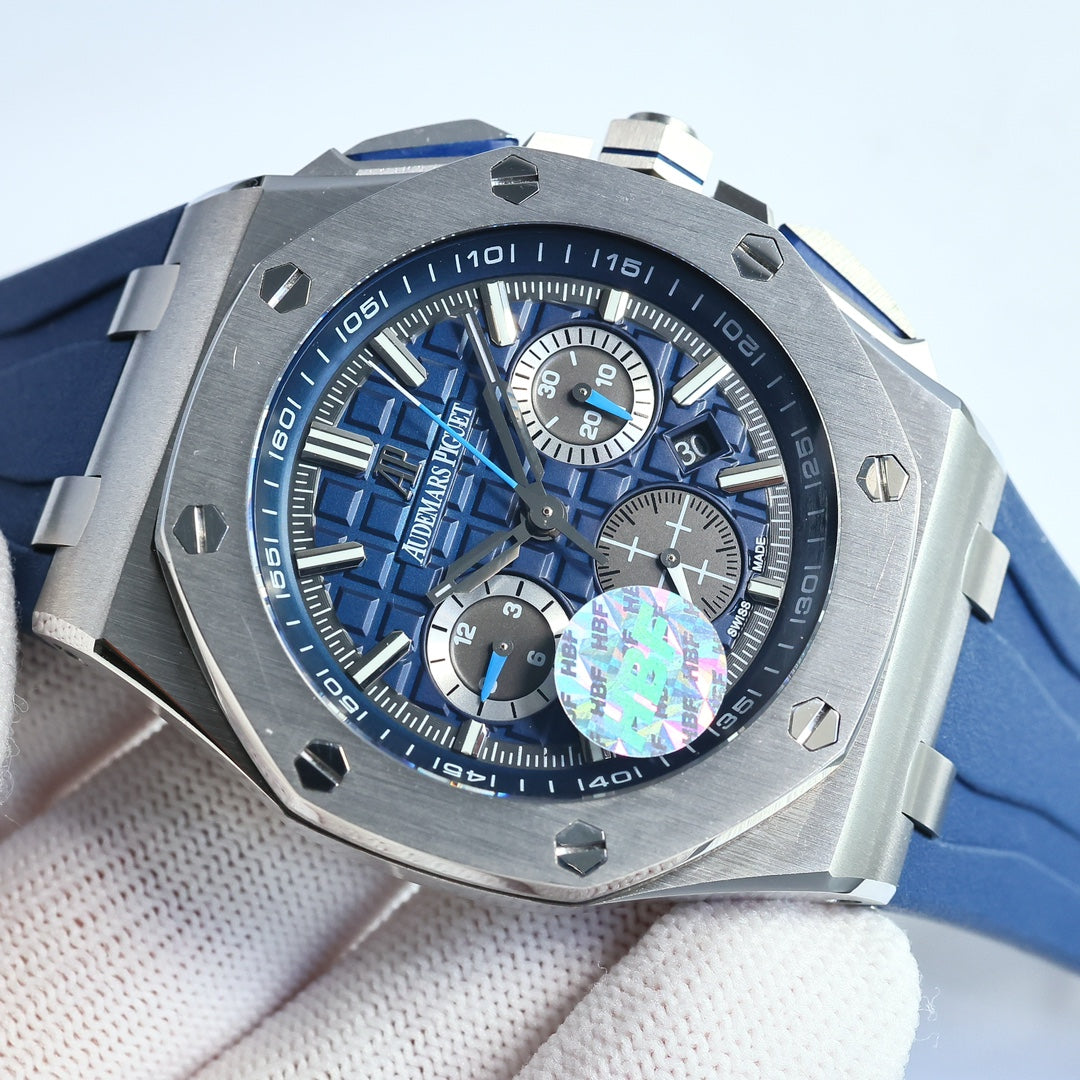TOP! Blue Silver Ceramic Bezel - Blue Rubber - Automatic - 43mm