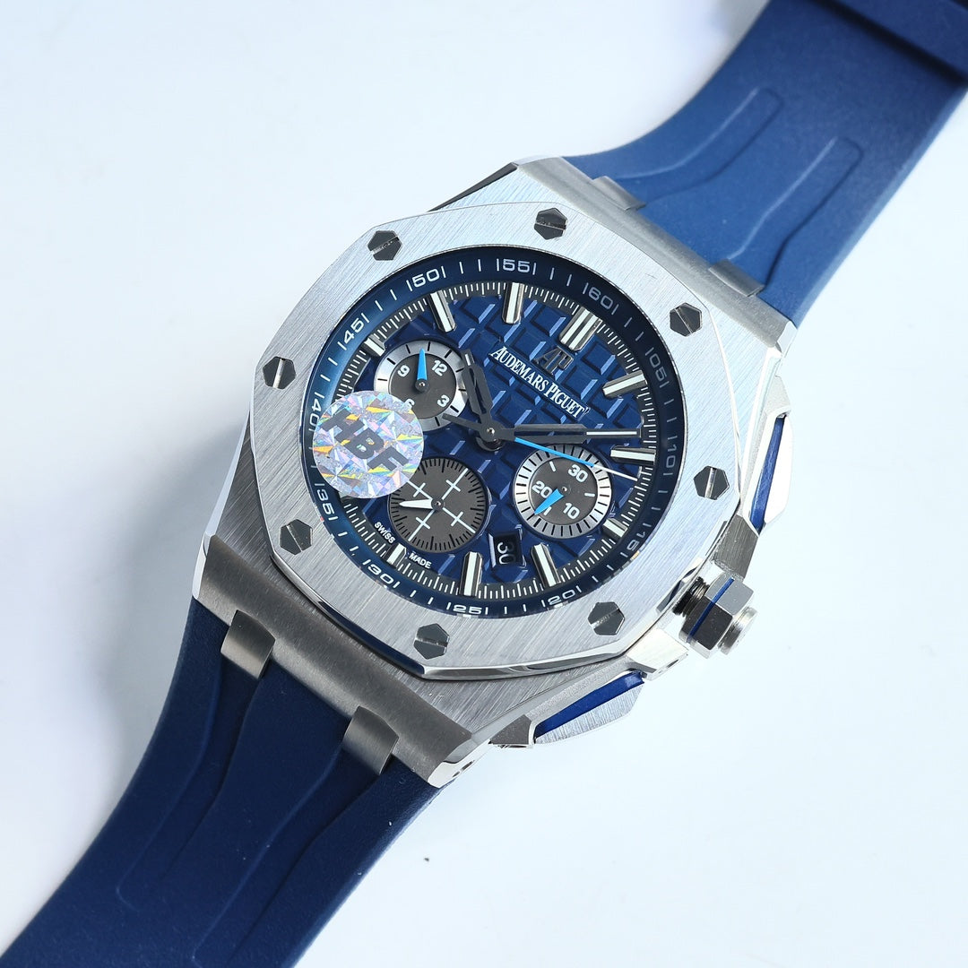 TOP! Blue Silver Ceramic Bezel - Blue Rubber - Automatic - 43mm