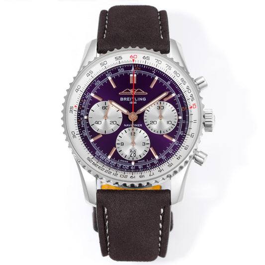 Chronograph - White Ceramic - Purple White- N-Timer - Grey Leather - Automatic - 43mm