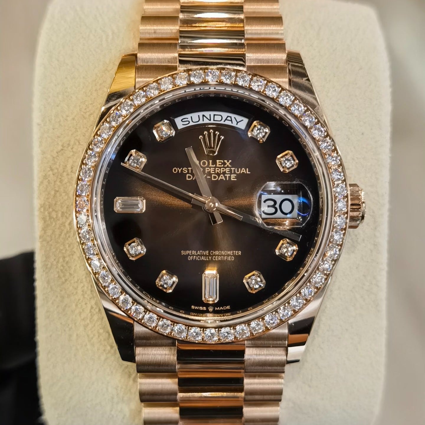 LADY -Black - Rhinestones Bezel - Yellow 904L Steel -Automatic - 36mm