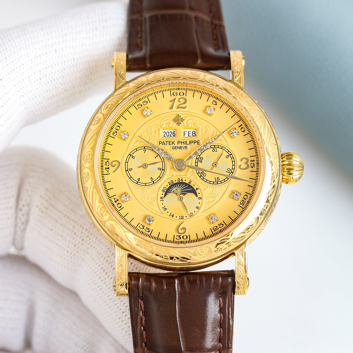 Yellow gold -White Silver - Brown Leather - Automatic - 42mm