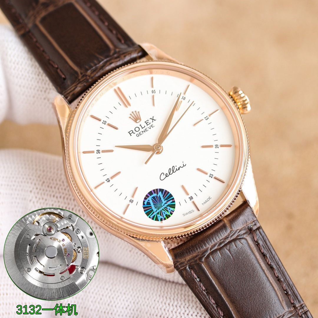 White Yellow -904L Yellow - Brown Leather - Automatic - 39mm
