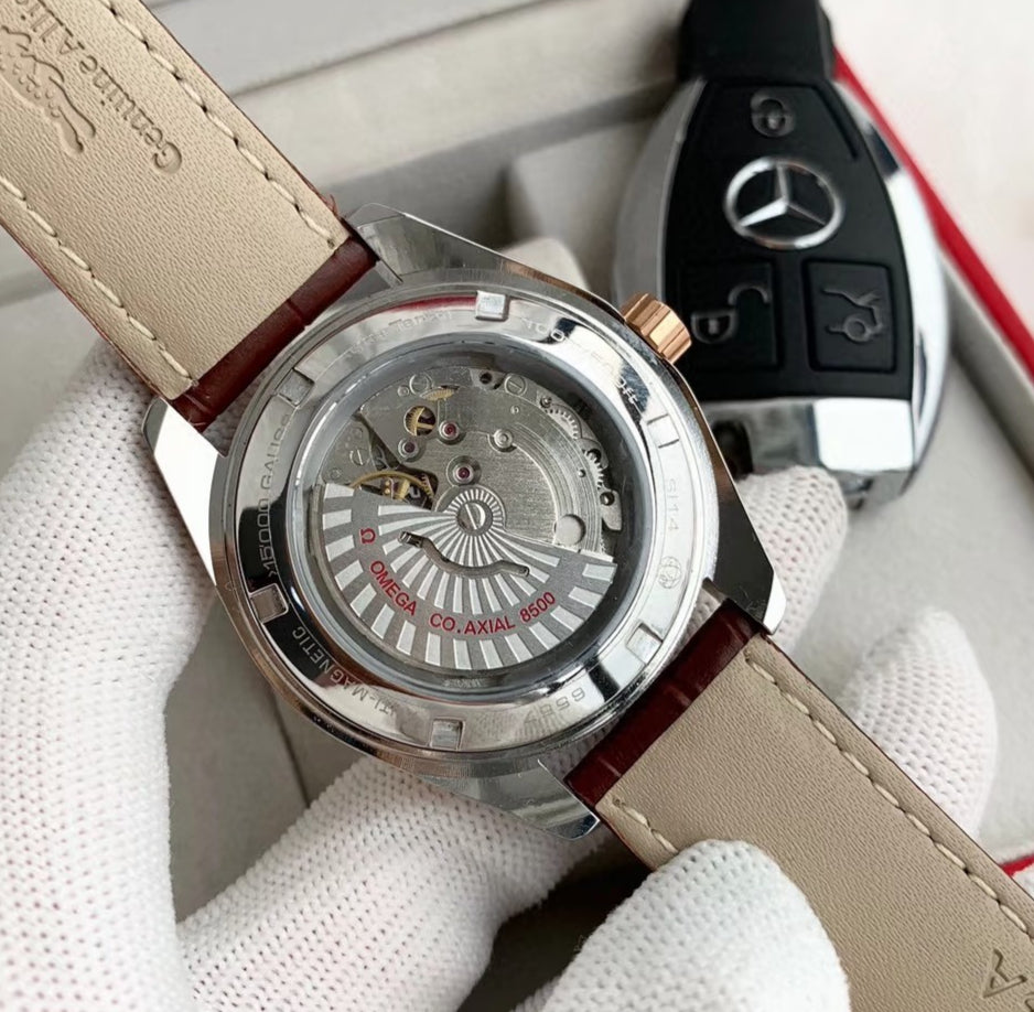 Yellow gold-White- Brown Leather - Automatic -8500- 41mm