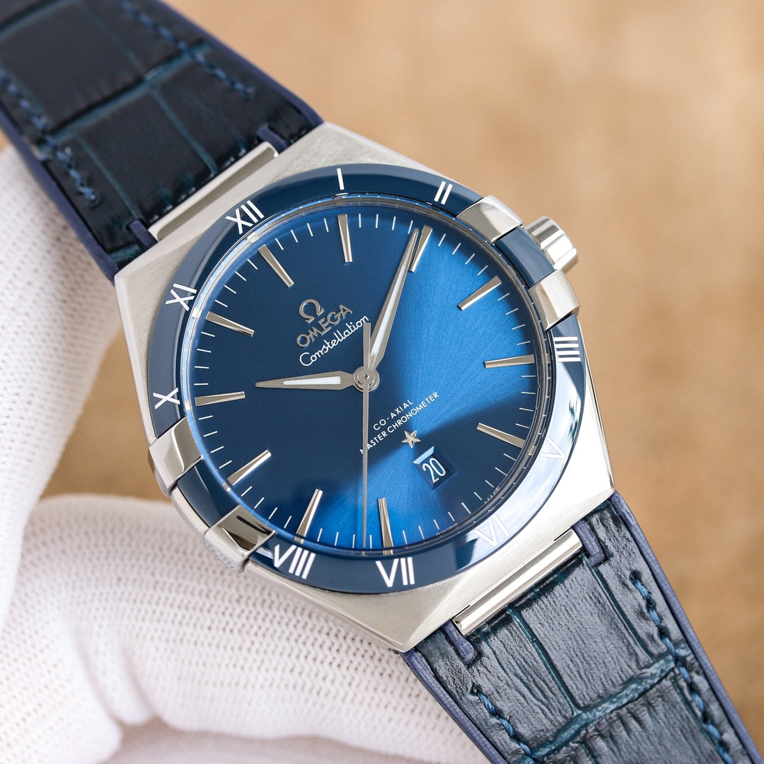 Blue- White Silver - Blue leather- Automatic - 41mm