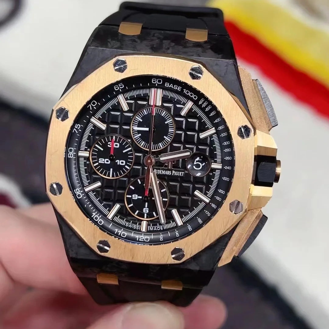 Chronograph-Rosegold Ceramic- Black Rubber - Quartz - 44mm