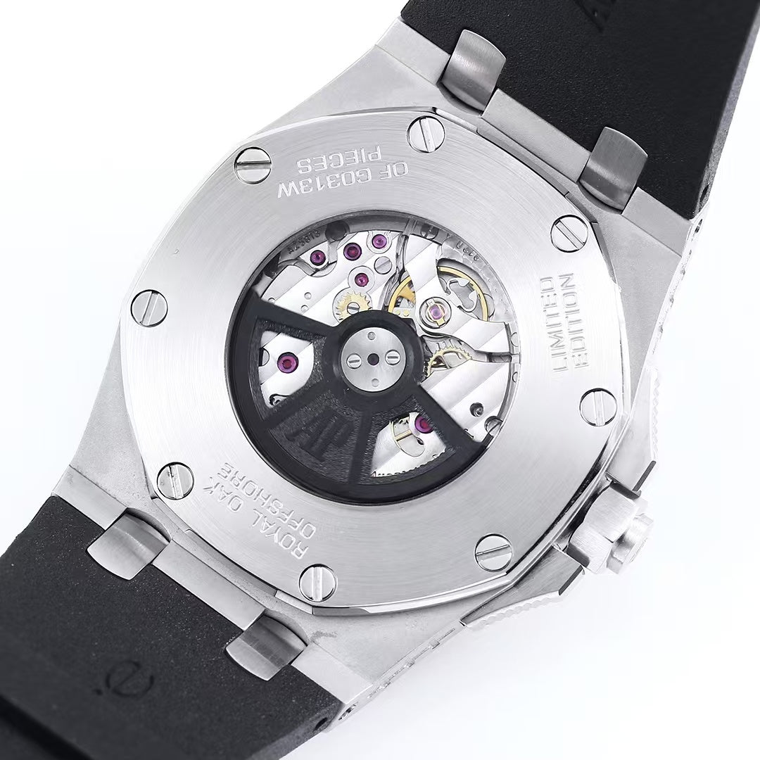 Rainbow Silver Steel- Black Rubber - Automatic - 44mm
