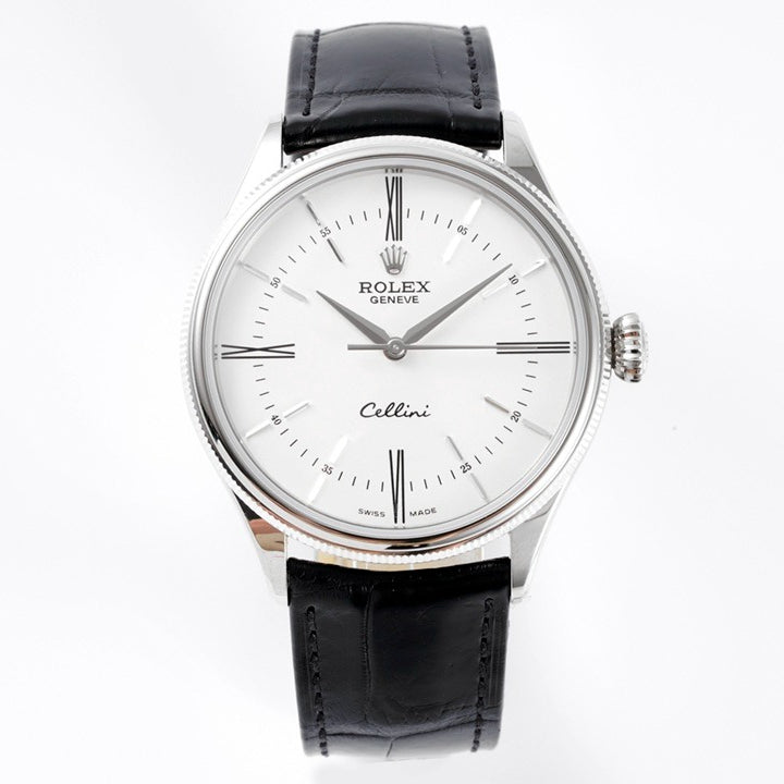 White -904L Silver - Black Leather - Automatic - 39mm