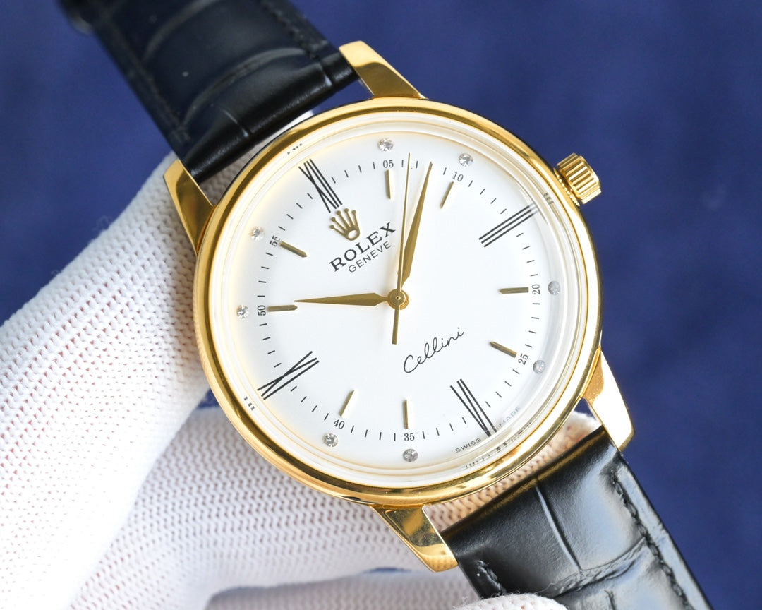 Yellow White - Black Leather - Automatic - 42mm