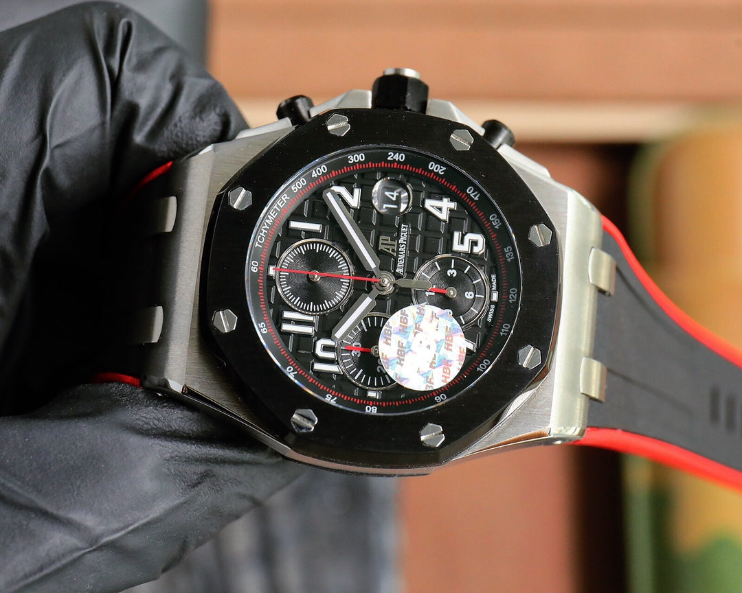 TOP! Chronograph- Red -Black Ceramic- Black Rubber - Automatic - 42mm