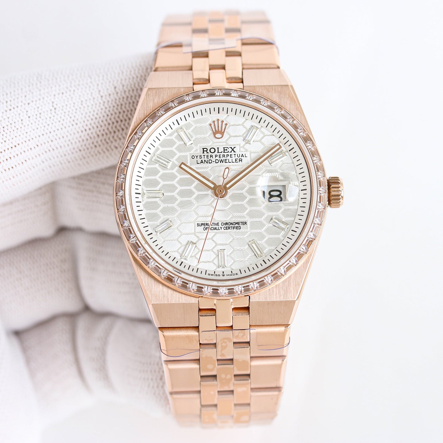 L-Dweller - 127336- White Rhinestones bezel - Yellow 904L Steel- Ultra-thin-Automatic - 40/36mm