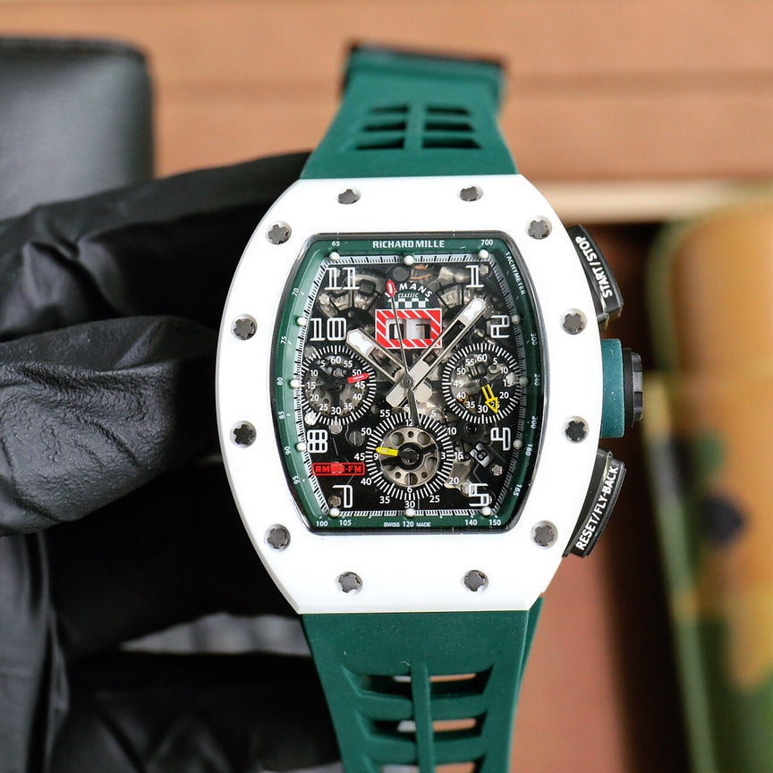 Chronograph- White Ceramic- Green Rubber- Automatic - 40*50mm