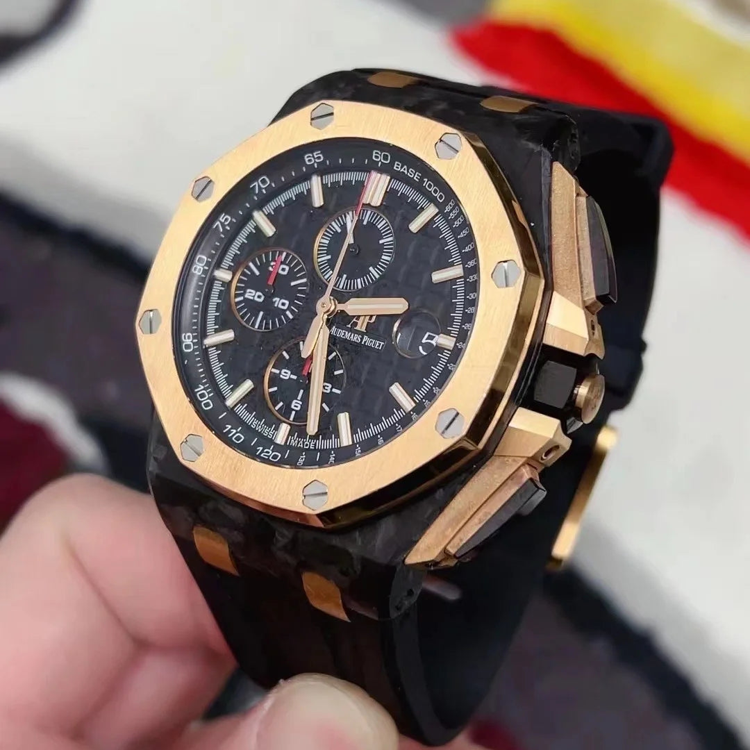 Chronograph-Rosegold Ceramic- Black Rubber - Quartz - 44mm
