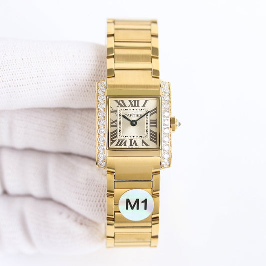 LADY- Bracelets & Mini Watch- Diamond Bezel -Yellowgold - 904L Steel- Quartz -21*25mm