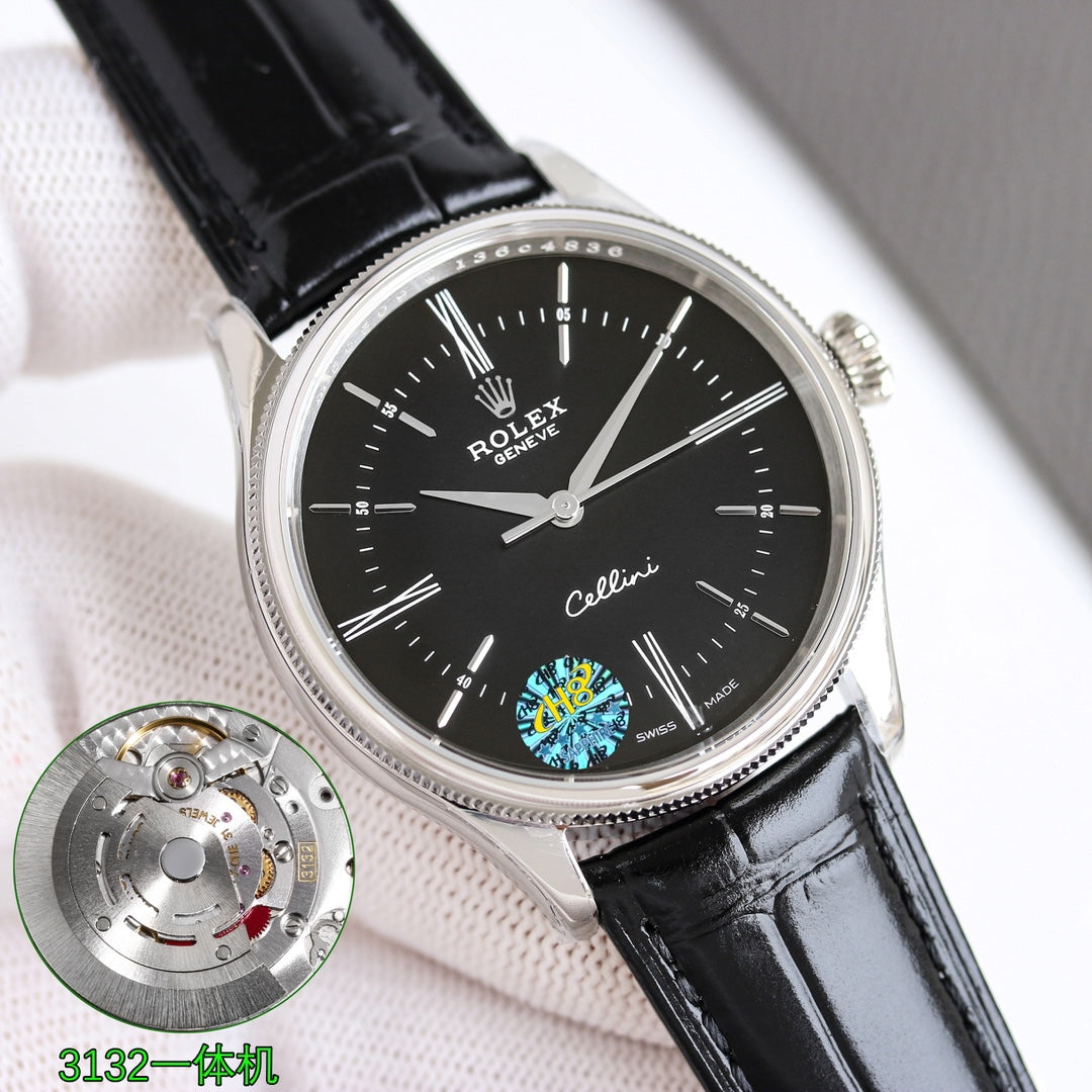 Black -904L Silver - Black Leather - Automatic - 39mm