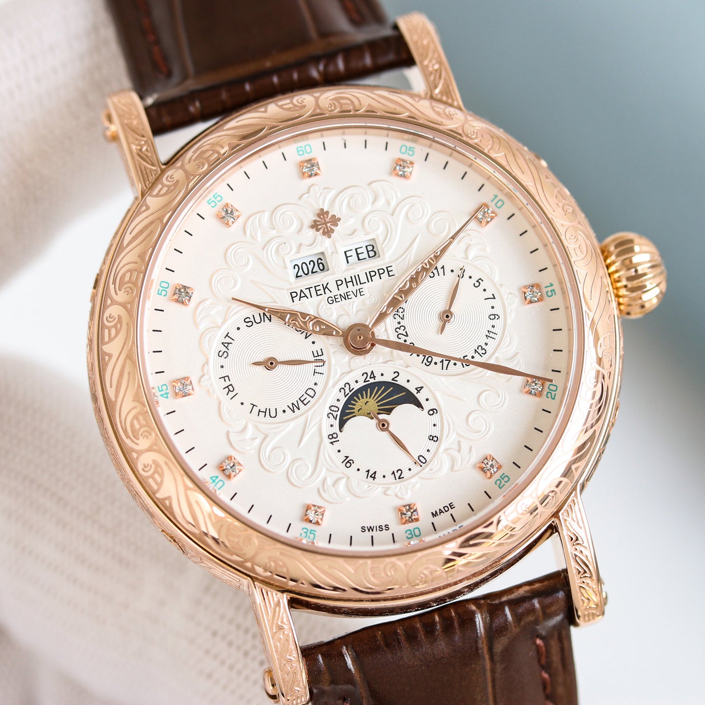 Rose gold -White Silver - Brown Leather - Automatic - 42mm