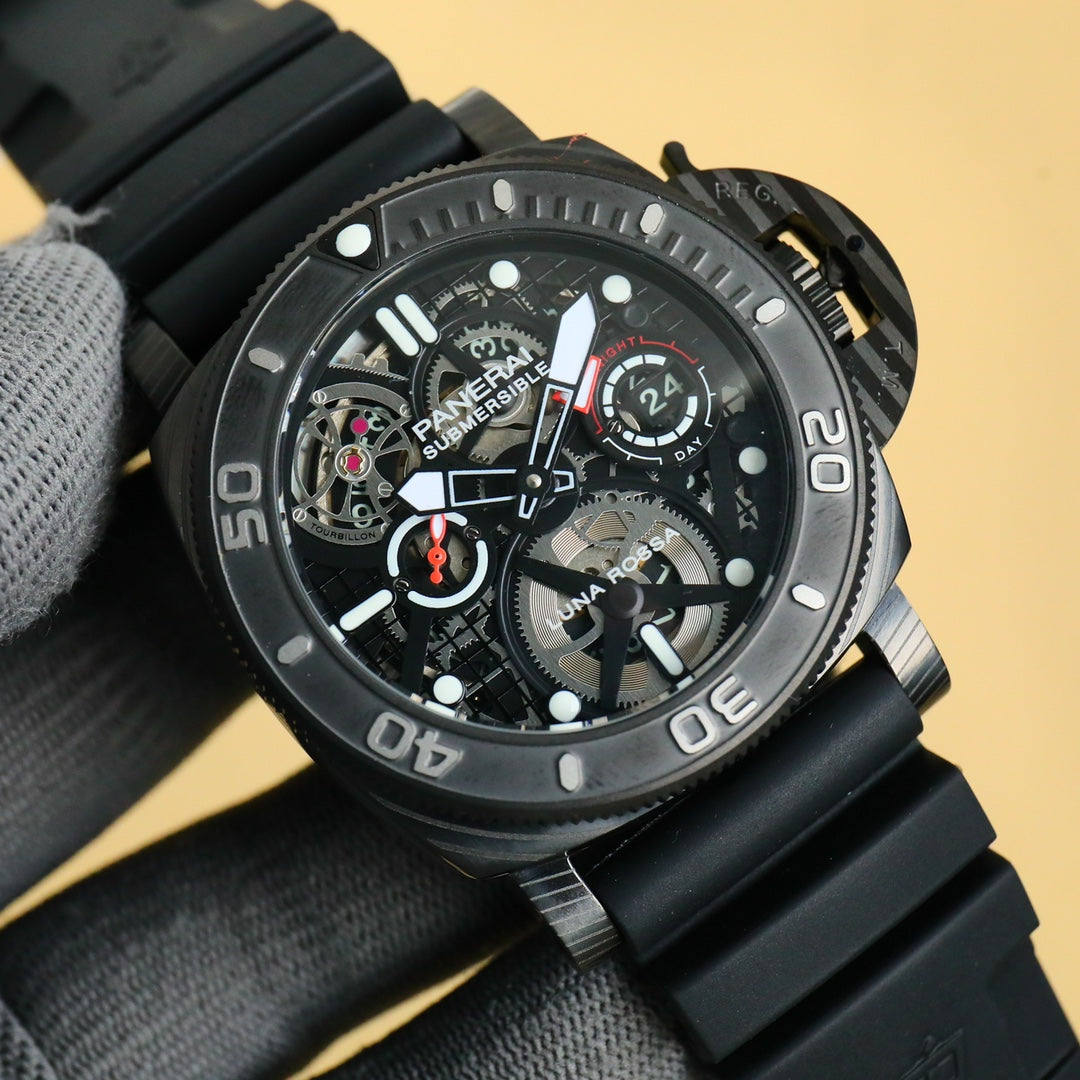 316L Steel Black- Hollow Black- Black Rubber - Automatic - 47mm