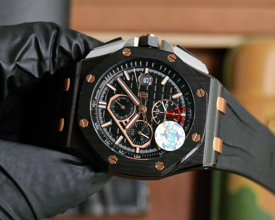 TOP! Chronograph- Rose gold -Black Ceramic- Black Rubber - Automatic - 42mm