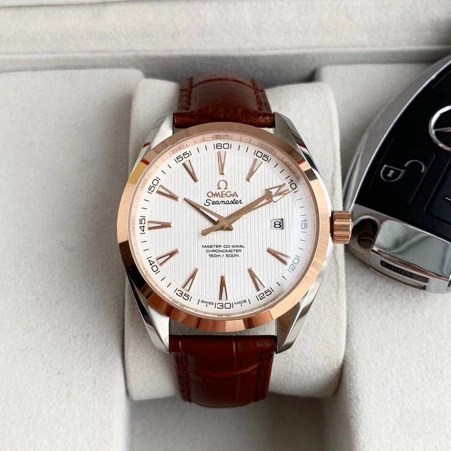 Yellow gold-White- Brown Leather - Automatic -8500- 41mm