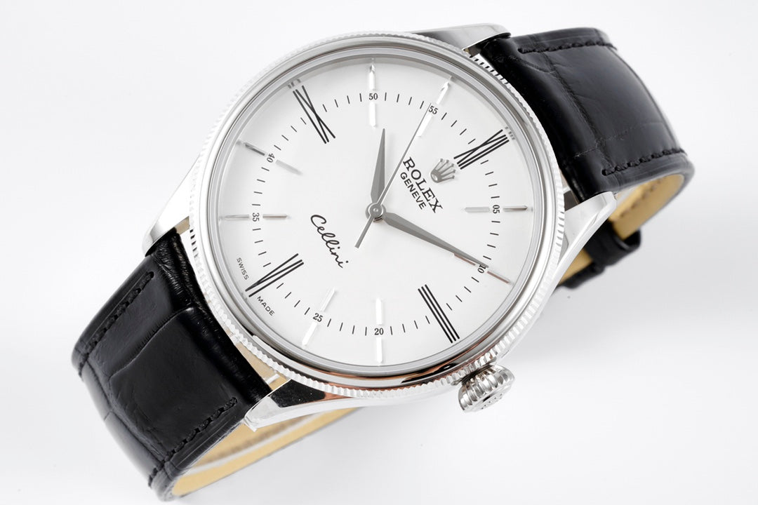 White -904L Silver - Black Leather - Automatic - 39mm