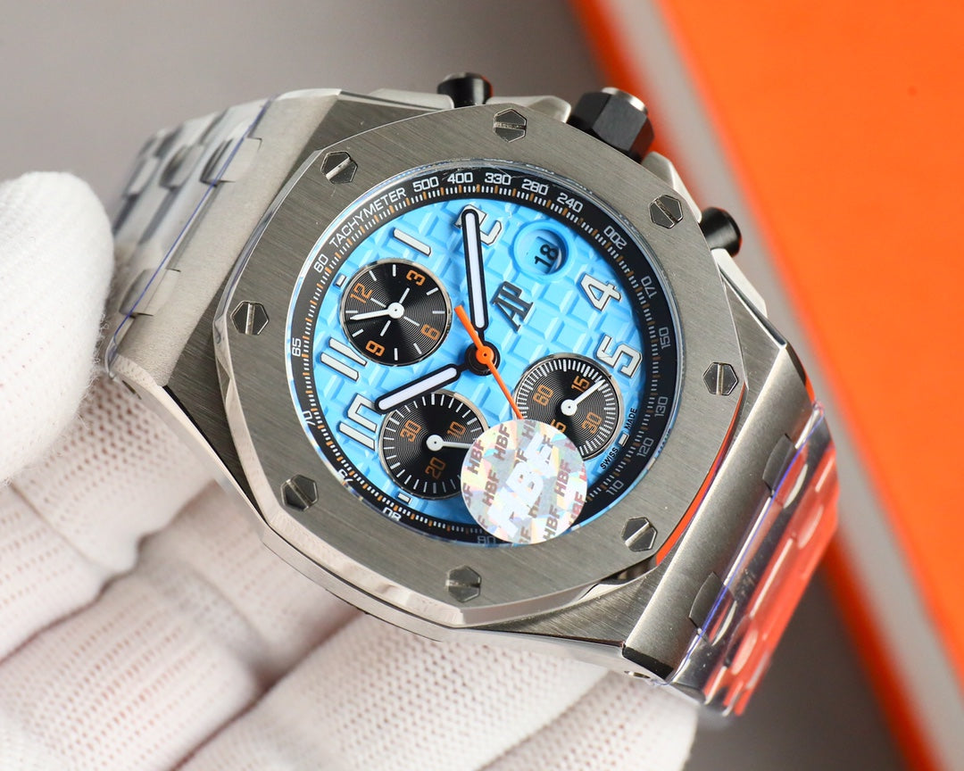 Chronograph - Baby blue White Ceramic Bezel - Silver 904L Steel - Automatic - 44mm