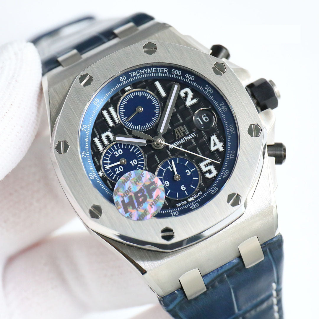 Blue Black - 904L Steel - Blue Leather - 42mm