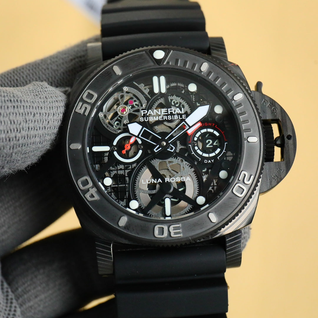 316L Steel Black- Hollow Black- Black Rubber - Automatic - 47mm