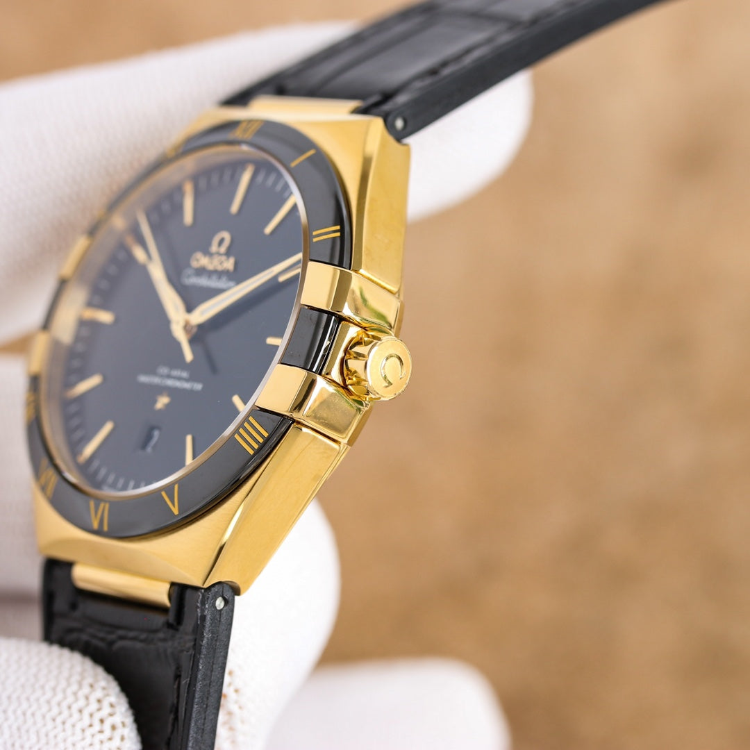 Black- Yellow 904L Steel- Black leather- Automatic - 41mm