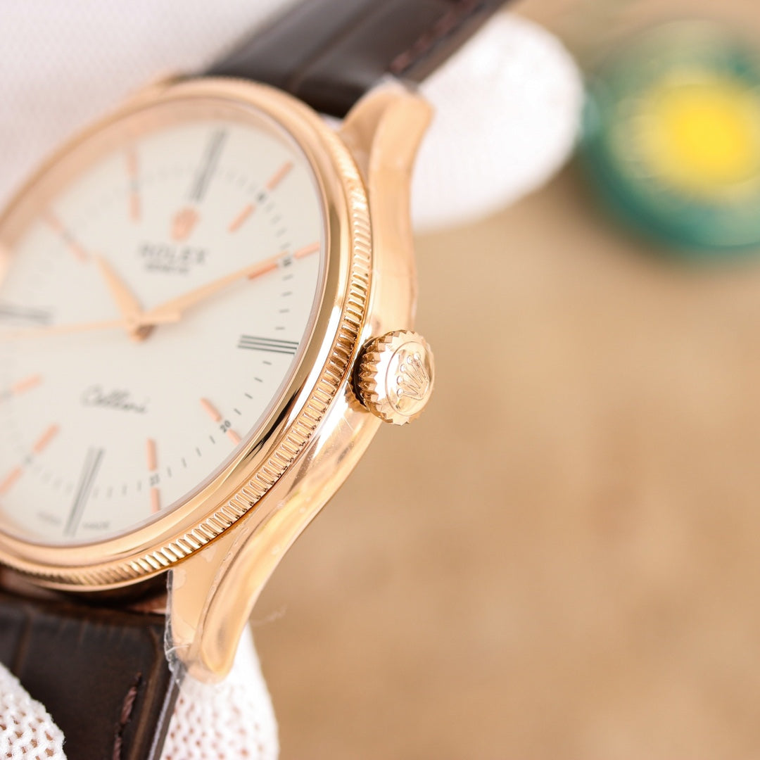 White Yellow -904L Yellow - Brown Leather - Automatic - 39mm