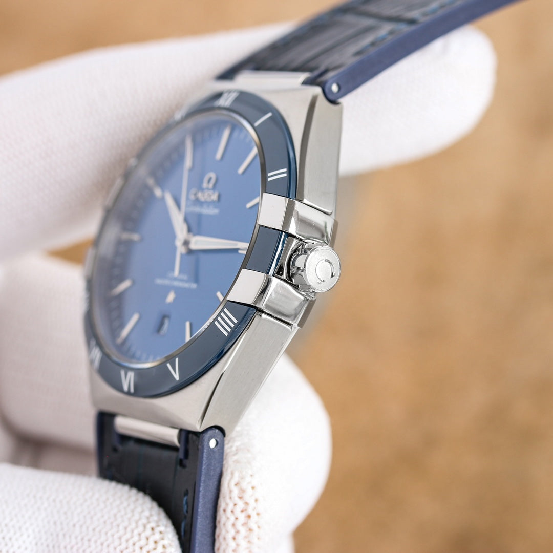 Blue- White Silver - Blue leather- Automatic - 41mm