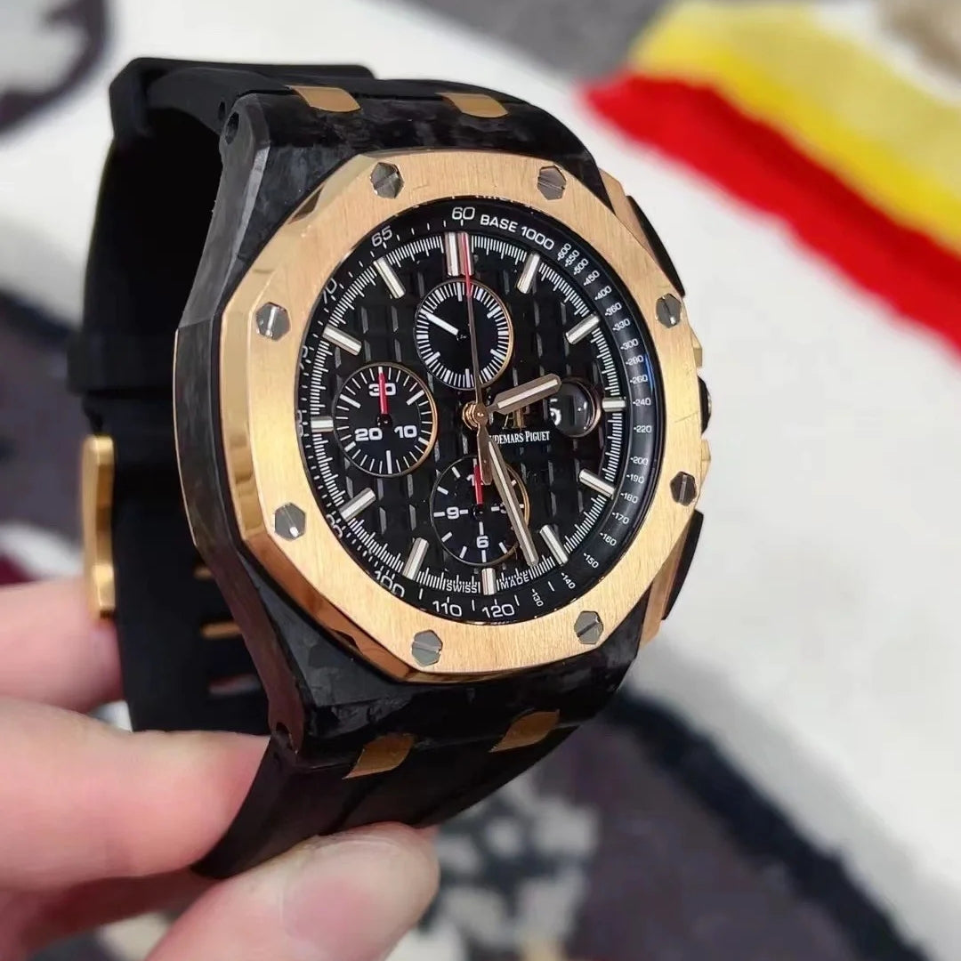 Chronograph-Rosegold Ceramic- Black Rubber - Quartz - 44mm