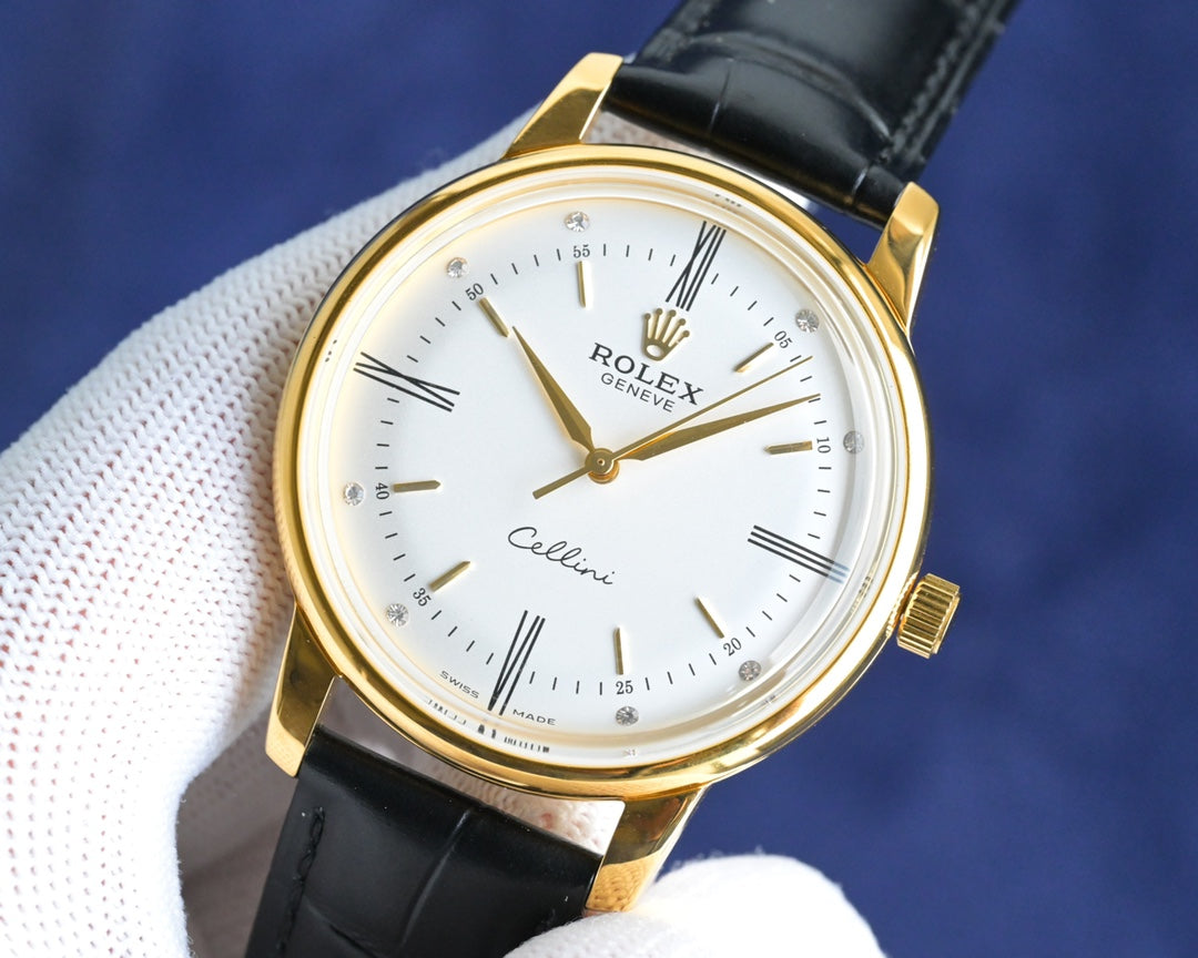Yellow White - Black Leather - Automatic - 42mm