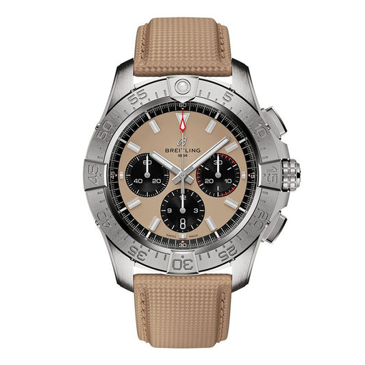 Chronograph -Silver Ceramic Tan- Khaki Rubber - Quartz - 43mm