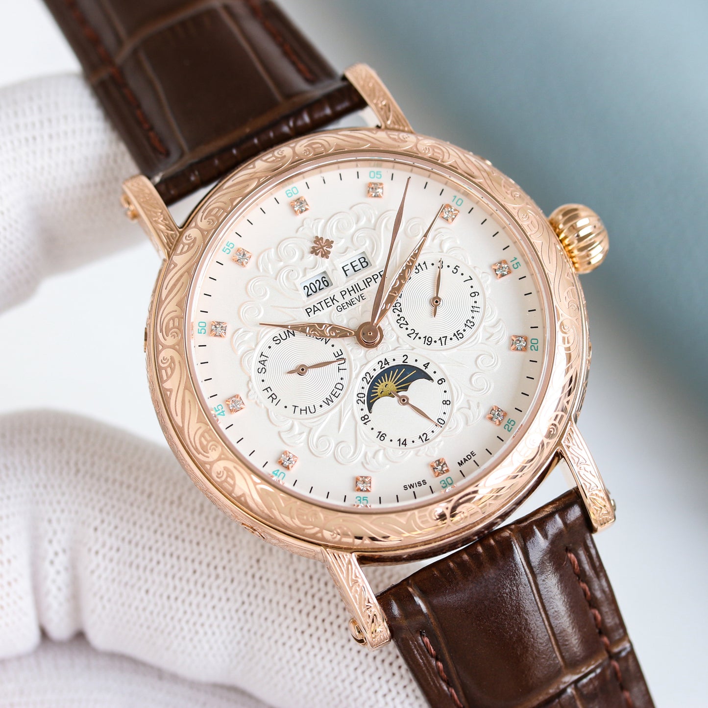 Rose gold -White Silver - Brown Leather - Automatic - 42mm