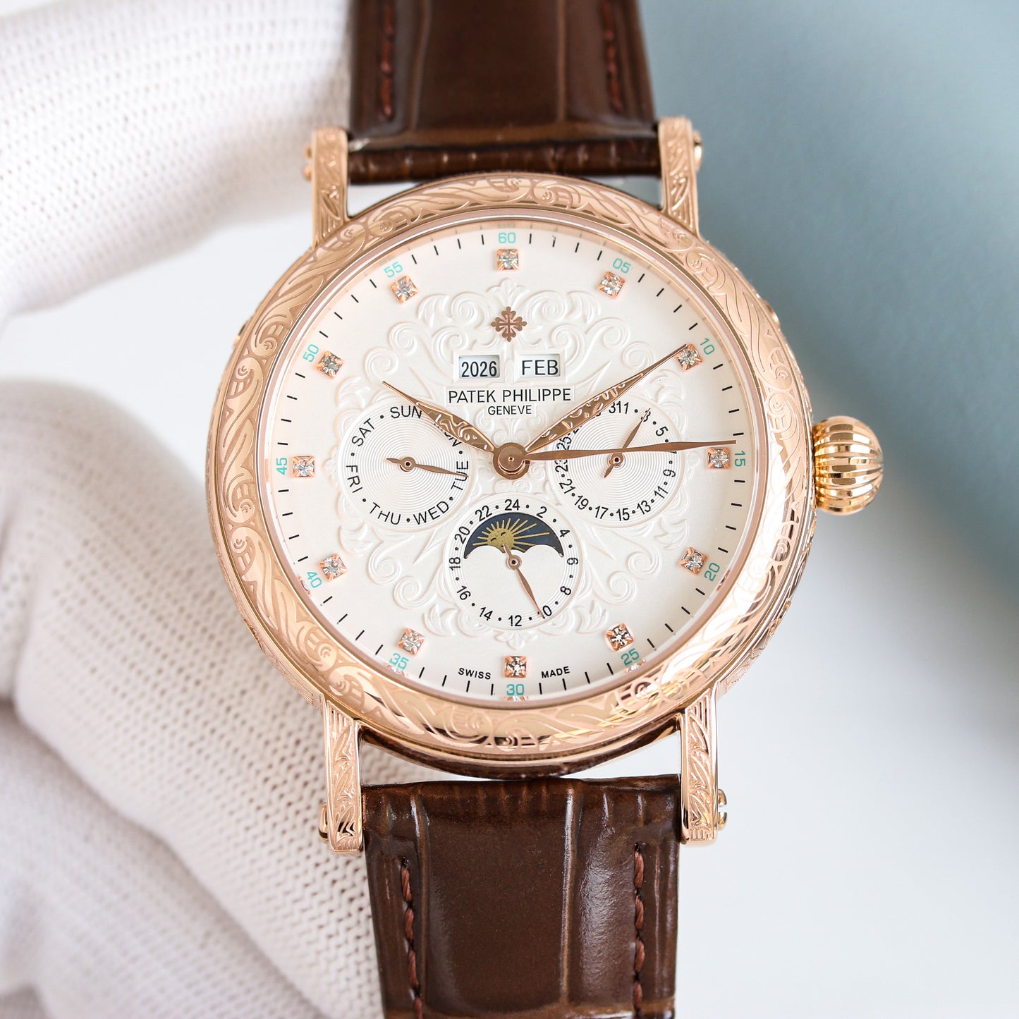 Rose gold -White Silver - Brown Leather - Automatic - 42mm