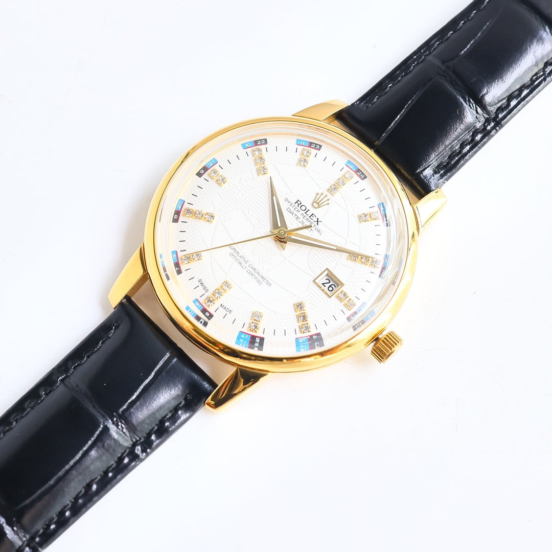 Luxury dial -White gold - Black Leather - Automatic - 42mm