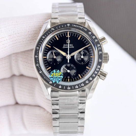 Chronograph -Moon- Black-Silver 316L Steel- Manual winding - 42mm