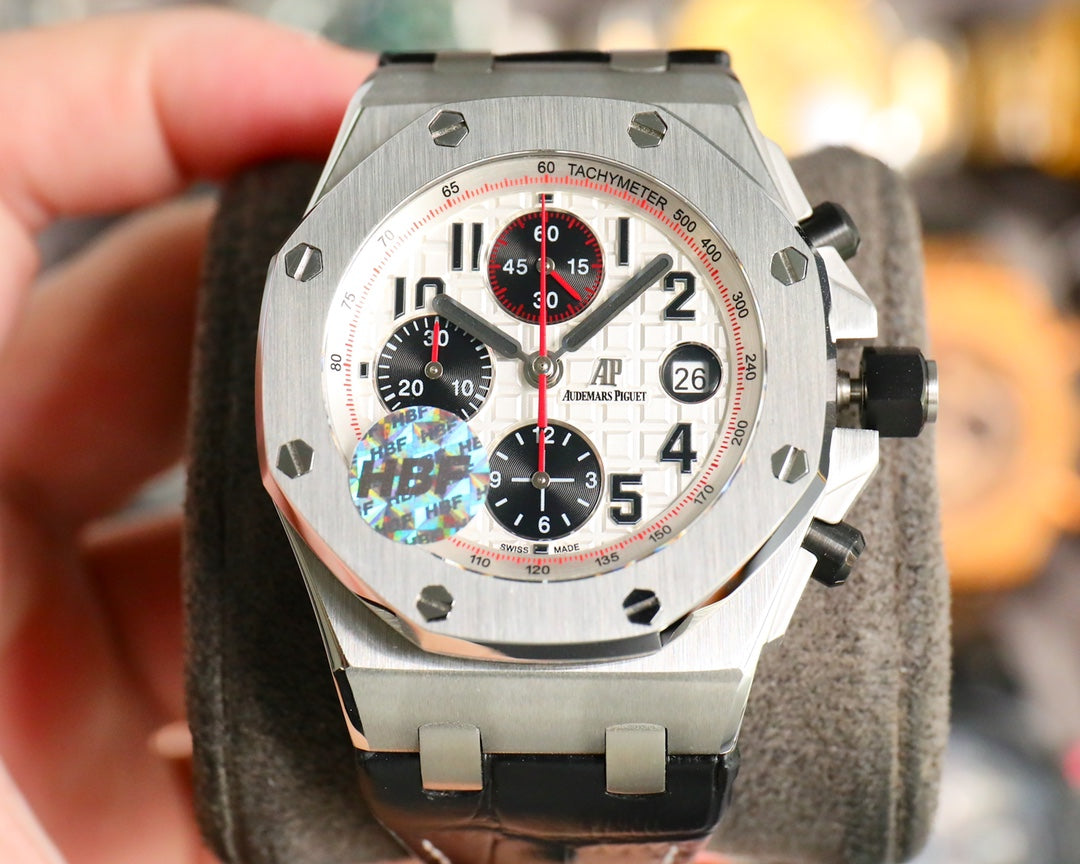 TOP! Panda Face Ceramic Bezel - Black Leather - Automatic - 44mm