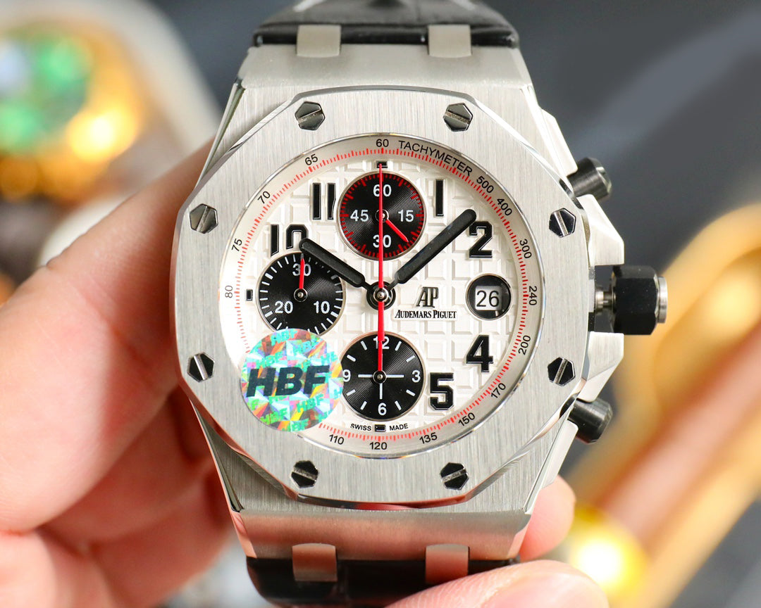 TOP! Panda Face Ceramic Bezel - Black Leather - Automatic - 44mm