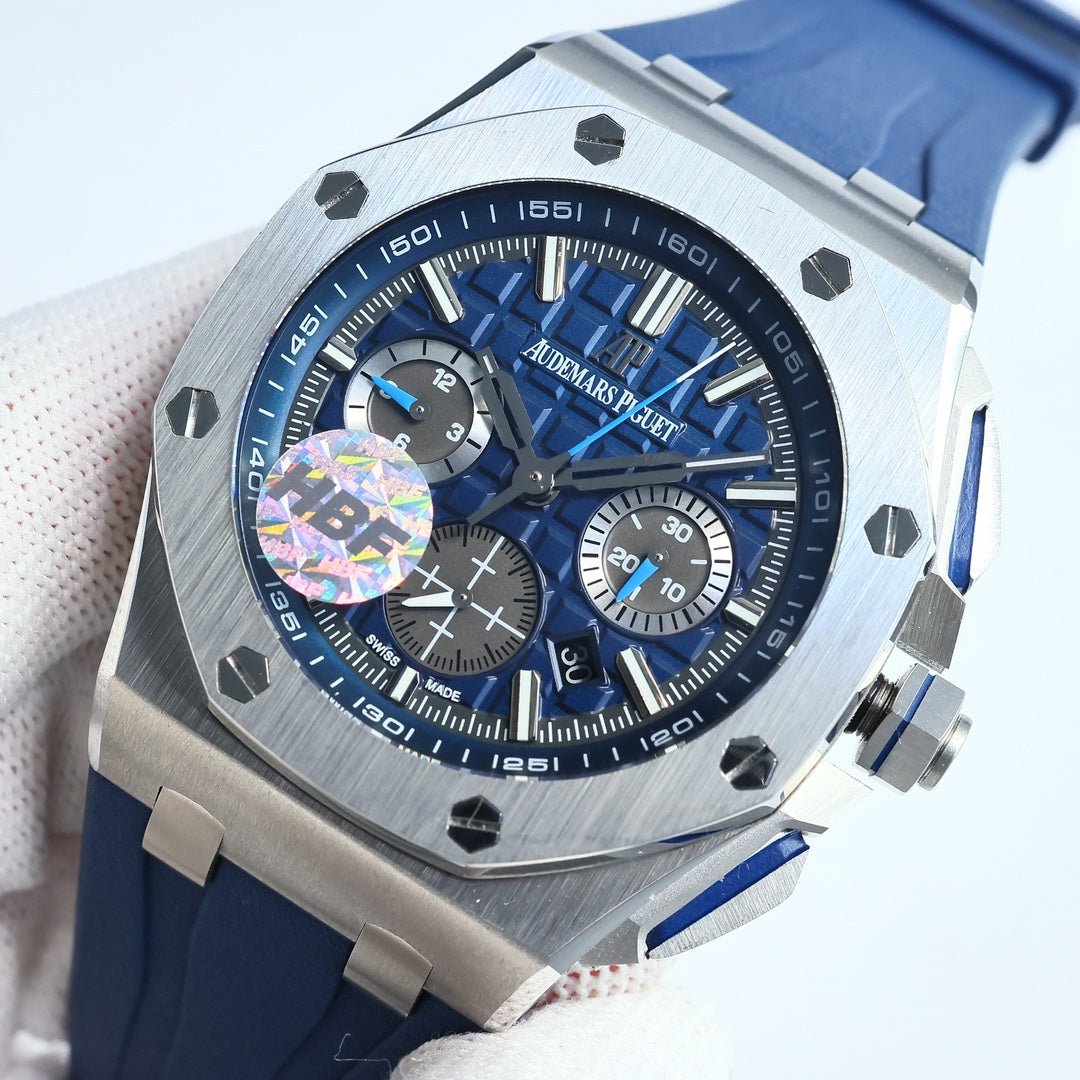 TOP! Blue Silver Ceramic Bezel - Blue Rubber - Automatic - 43mm