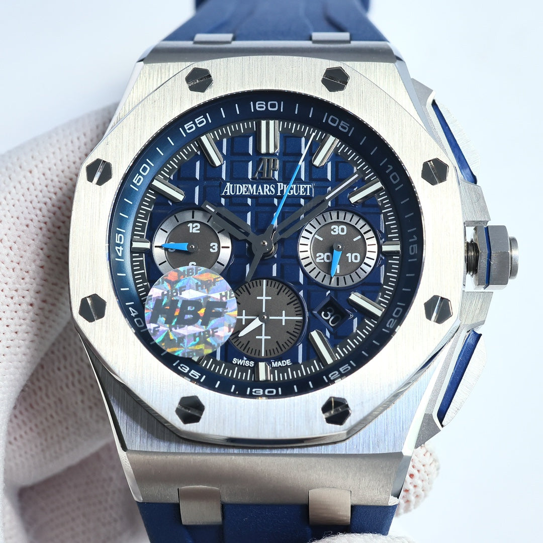 TOP! Blue Silver Ceramic Bezel - Blue Rubber - Automatic - 43mm