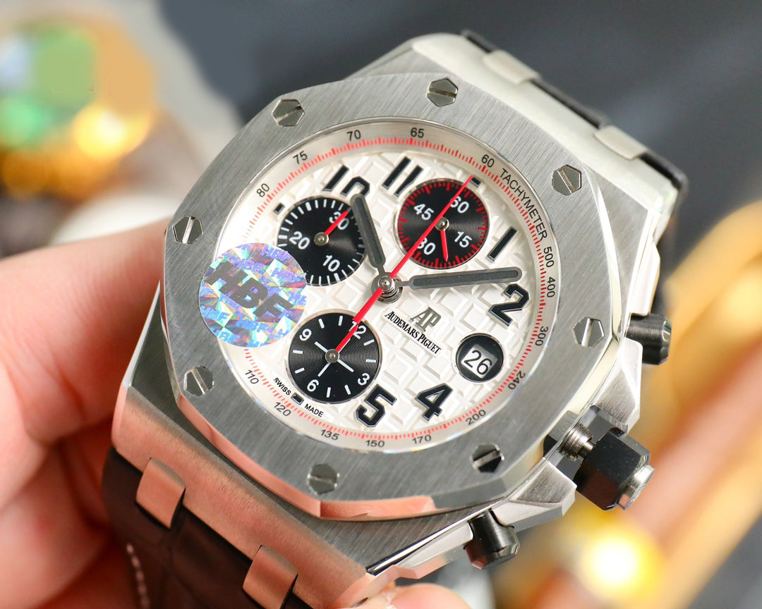 TOP! Panda Face Ceramic Bezel - Black Leather - Automatic - 44mm